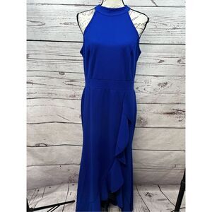 Woosea Royal‎ Blue Halter Neck Maxi Dress Ruffle Evening Cocktail Party XL